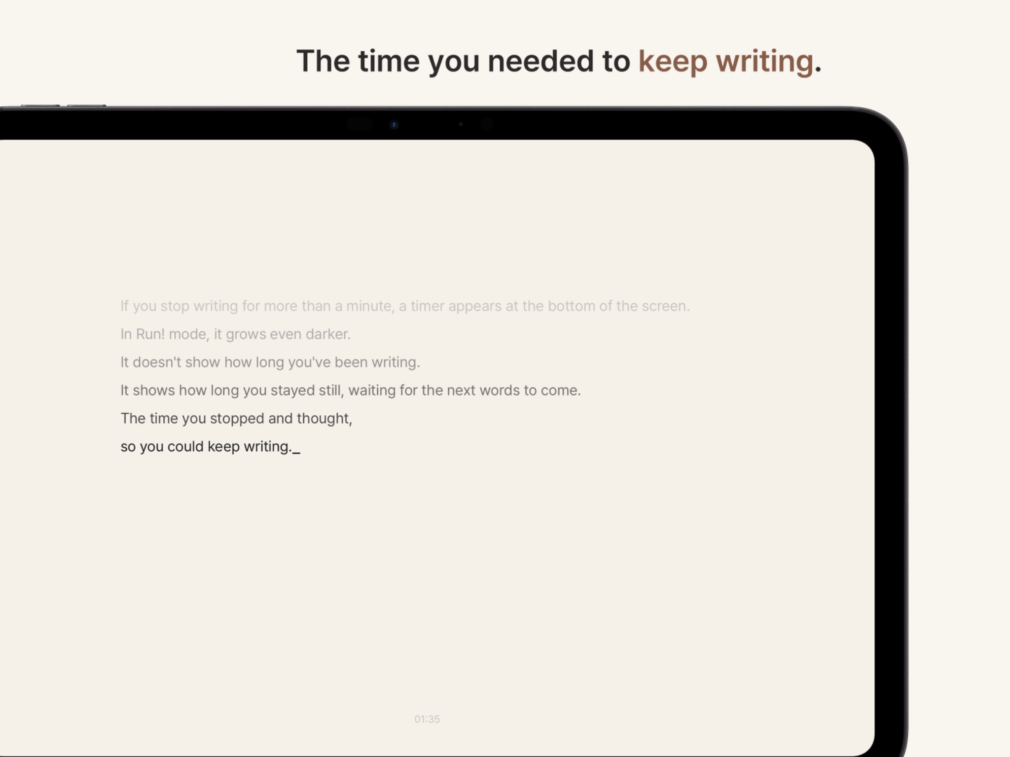 draftwriter Run+ iPad 멈춘 시간 화면